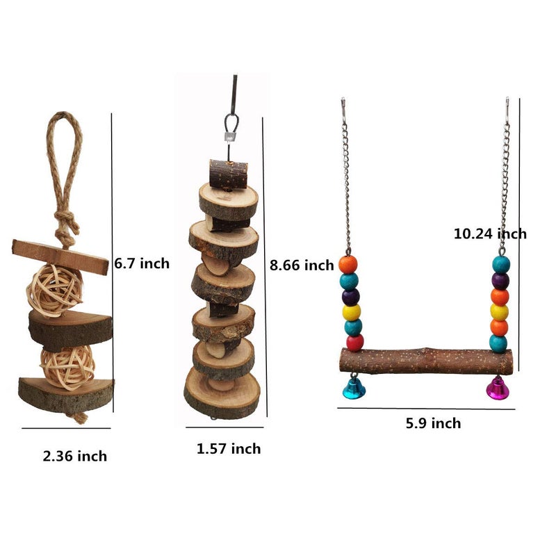 alfyng 6 Pack Parrots Bird Chewing Swing Toys, Parrot Hanging Bell Perches, Birds Hammock Wooden Cage Stands for Small Parakeets, Cockatiels, Conures, Love Birds, Finches and Other Small Animals - Image 2